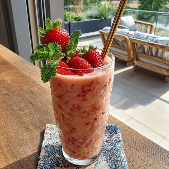 Aardbei Rabarber Smoothie met Griekse Yoghurt