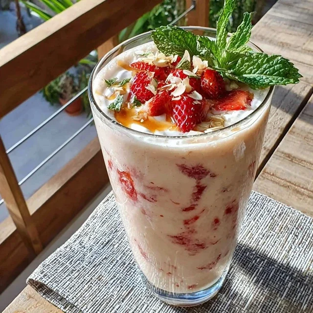 Aardbei Rabarber Smoothie met Griekse Yoghurt