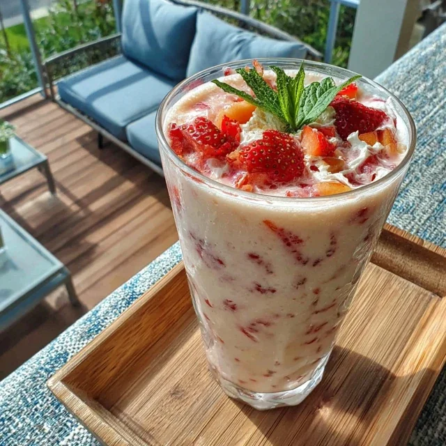 Aardbei Rabarber Smoothie met Griekse Yoghurt