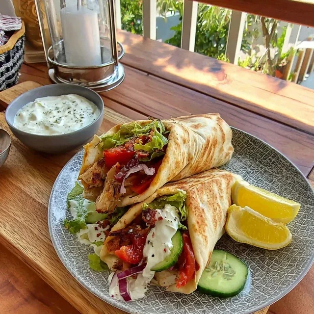 Griekse Kip Wrap met Tzatziki en Komkommer
