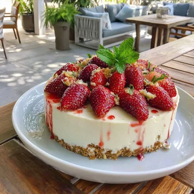 No-Bake Cheesecake met Verse Aardbeien