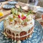 Sappige worteltaart met een romige roomkaasglazuur